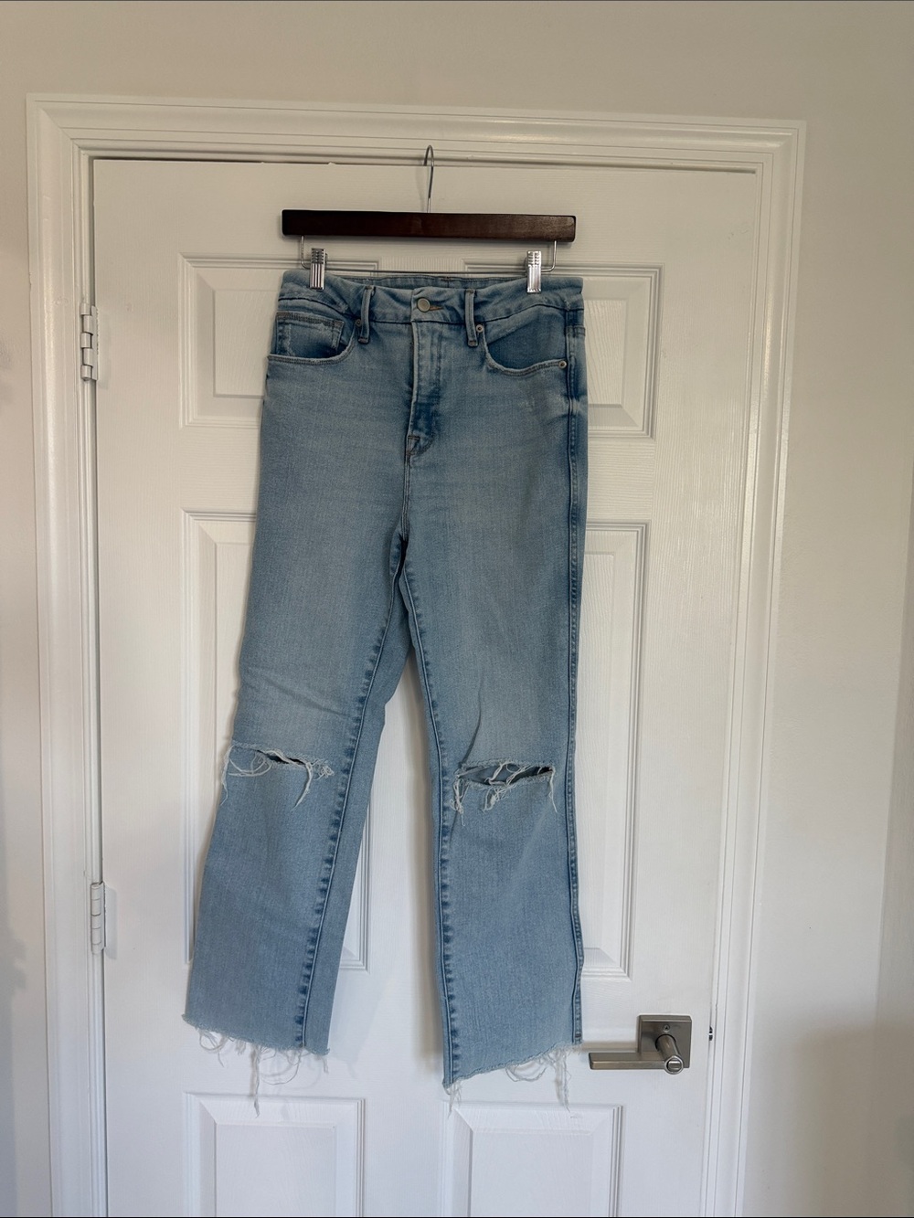 Good American Light Blue Wide-Leg Distressed Jeans